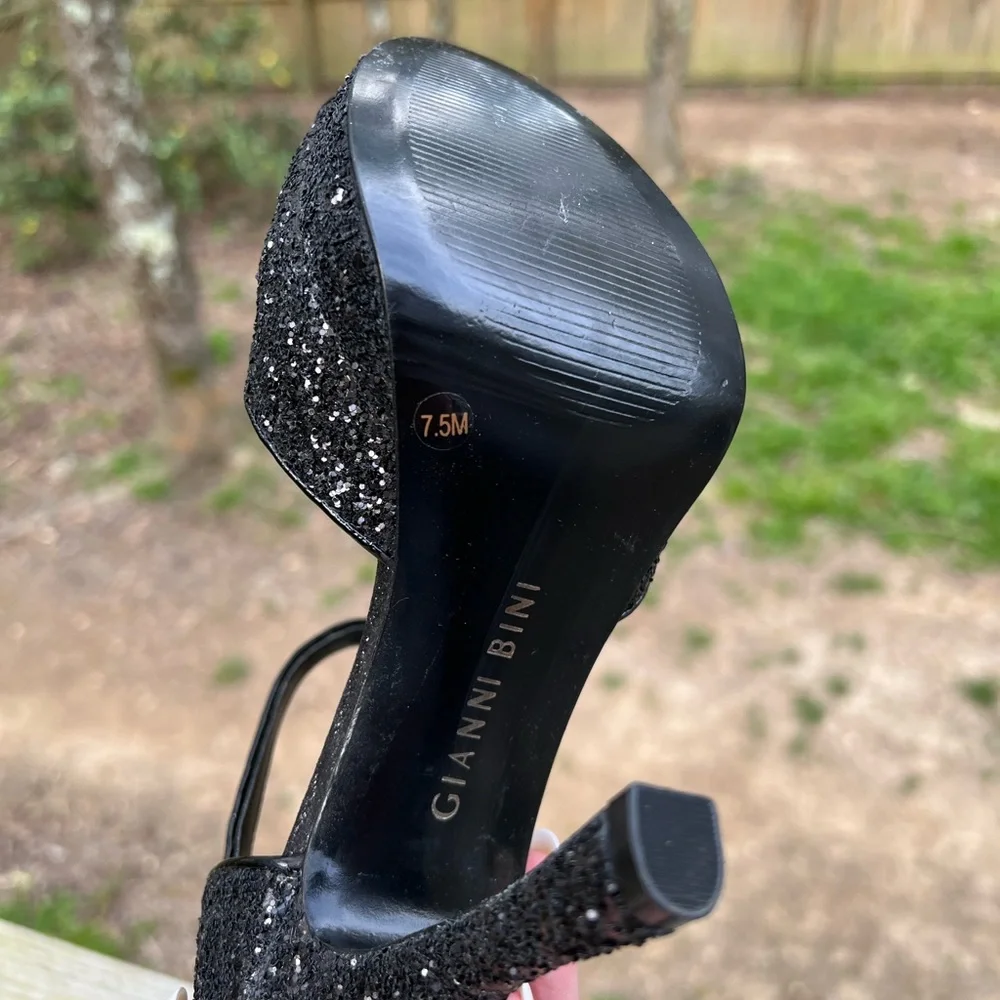GIANNI BINI Open Toe Black Platform Sparkle Glitter Heels Women’s 7.5